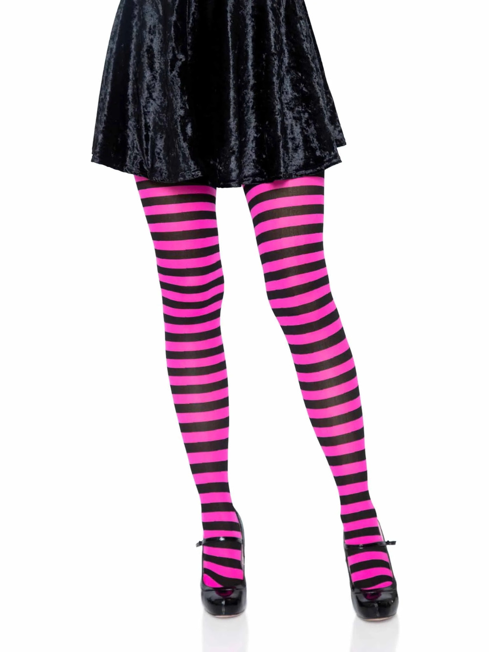 Leg Avenue - Jada Striped Women's Tights - Black/Neon Pink